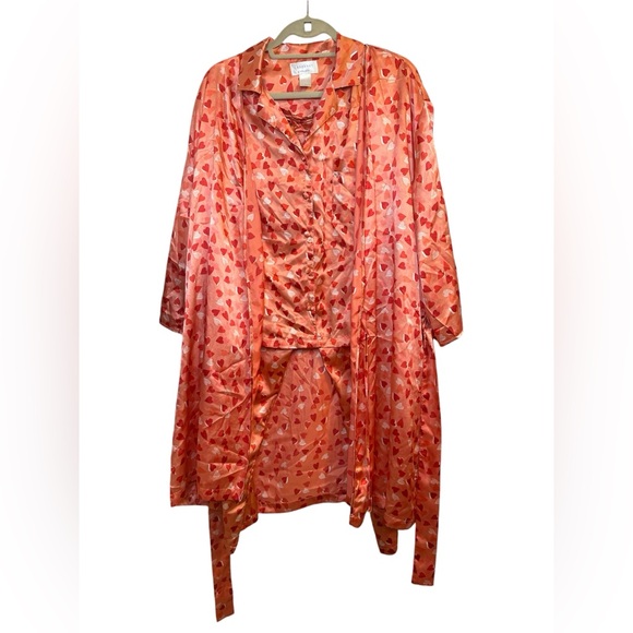 Cabernet | Soft Coral Hearts Robe, Top & Bottom Set Size Top & Bottom L Robe XL - Picture 1 of 8